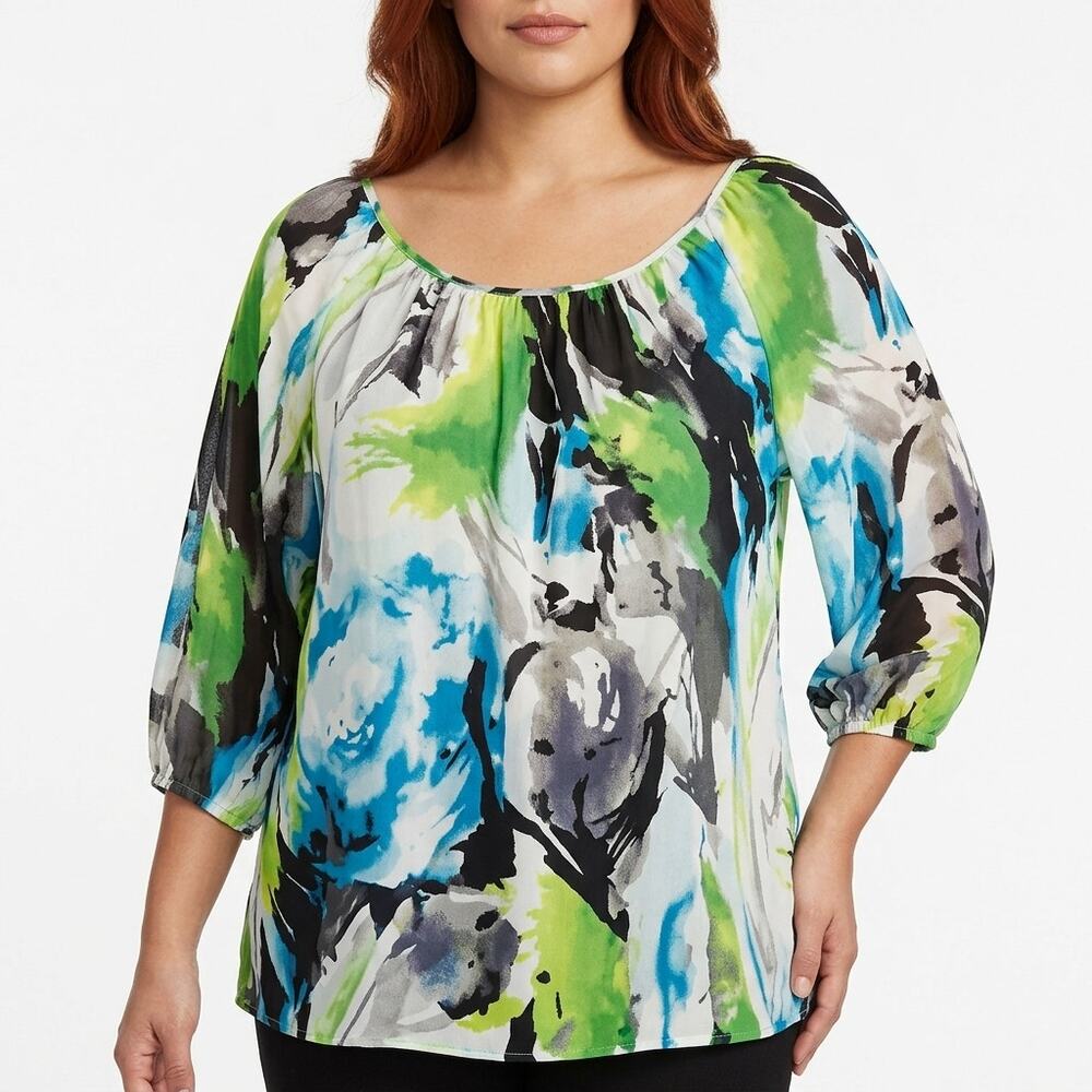 Express Design Studio 100% Silk Abstract Lightweight Blouse Women Size M